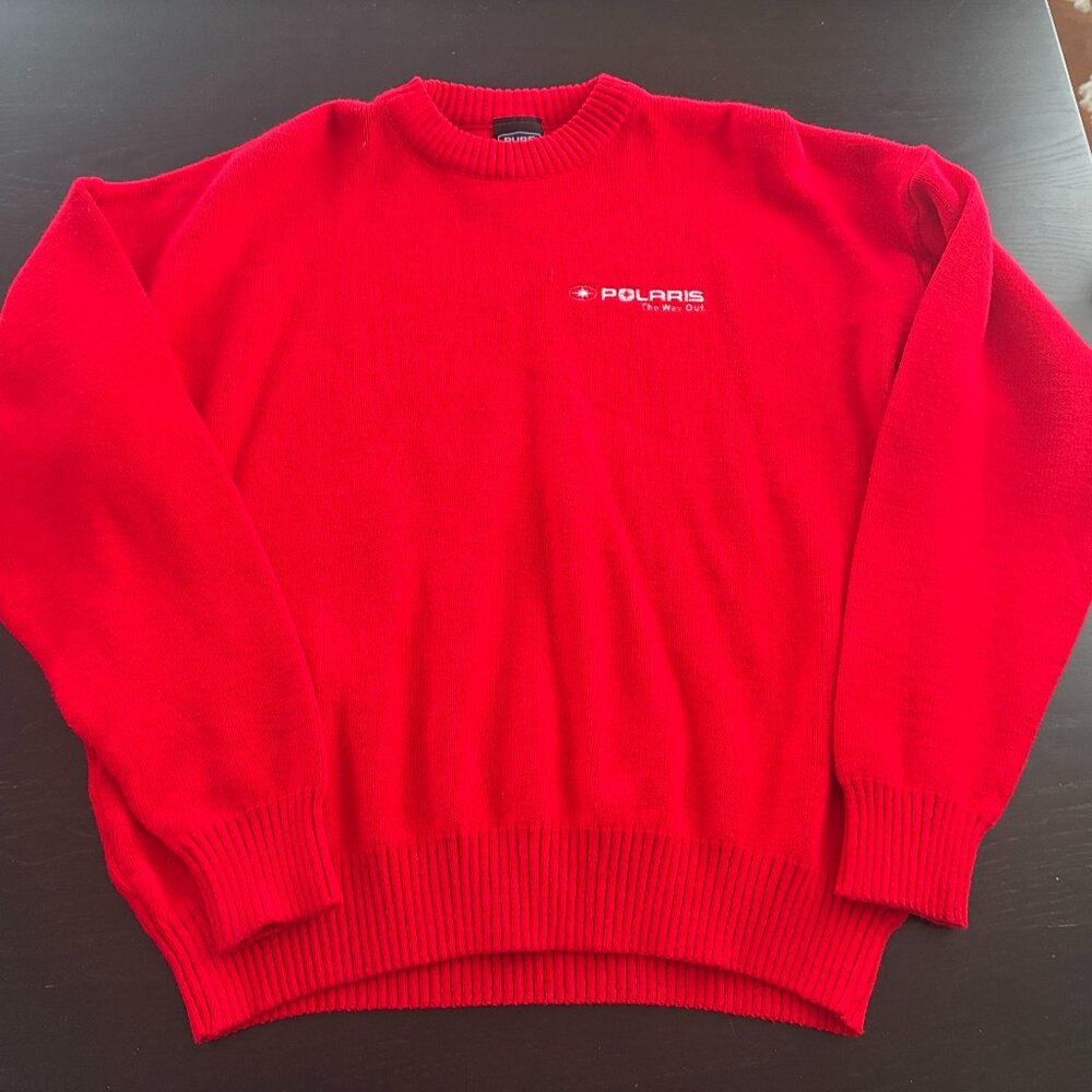 Vintage Mens Polaris Snowmobile Red Acrylic USA Made Crewneck Sweater Size XL